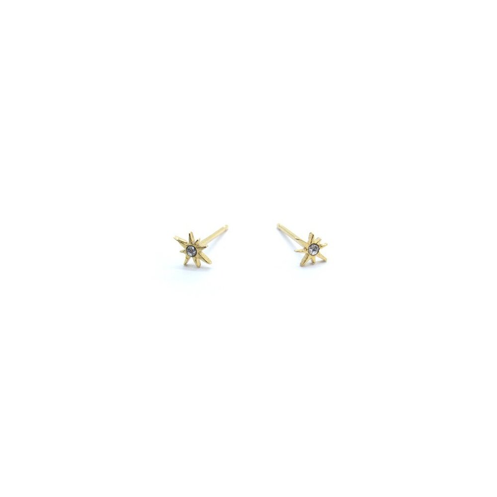 Tiny Swarovski Crystal and Gold Dipper Stud Earrings (Made in California)
